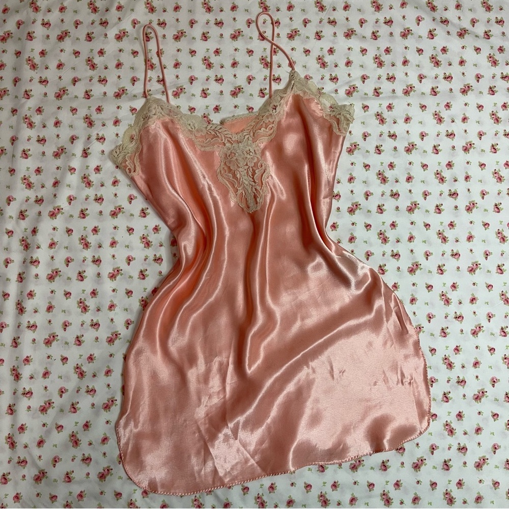 California Dynasty peach mini slip dress size S